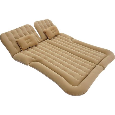 HAUTOUR Matelas de voiture - 126 x 174 cm - Matelas Gonflable - Auto-gonflant - Avec pompe à air et coussin - Imperméable - Portable - Pour voyage, camping, activités de plein air - Beige (1/5)