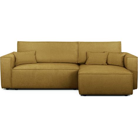 Canapé d'angle convertible réversible 4 places avec coffre de rangement en tissu chenille bronze - Livia