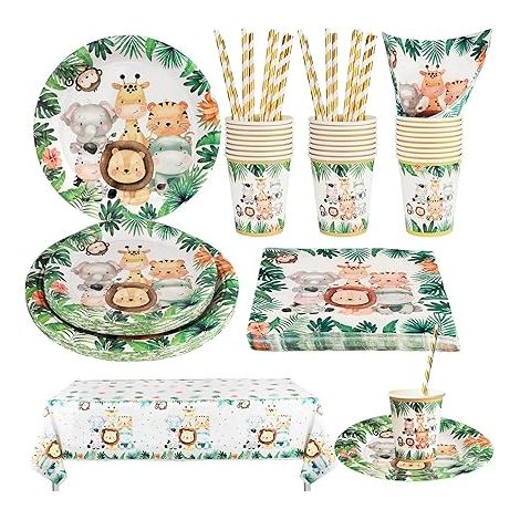 Assiette Jungle - Safari Enfants Fête Assiettes en Nappe, carton, Gobelets, Pailles - Serviettes de (1/5)