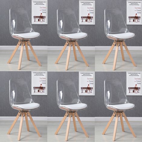 Designetsamaison – Lot de 6 chaises scandinaves transparentes – Structure en polycarbonate haute résistance – Pieds en bois – Hauteur 81 cm – Assise 46 cm