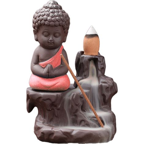 Brûleur d'encens à reflux Monk, porte-encens cascade de sable violet relaxant et confortable avec 30 bâtonnets d'encens pour le yoga et le bureau, rose (1/5)