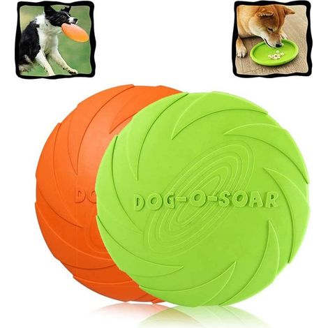 Ensemble de frisbees pour chien, 2 frisbees en caoutchouc naturel, jouets flottants résistants, adaptés à l'entraînement, à la chasse et aux jeux en extérieur, vert et orange, 15 cm (1/5)