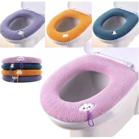 (Cyan, Violet, Rose, Jaune)Housse de Siège de Toilette - Noname - Lot de 4 - Tissu Acrylique - Lavable - Antibactérien (1/4)