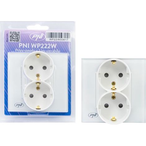 Prise encastrée - PNI WP222W - 2P+T - 3000W - Finition en verre blanc (1/4)
