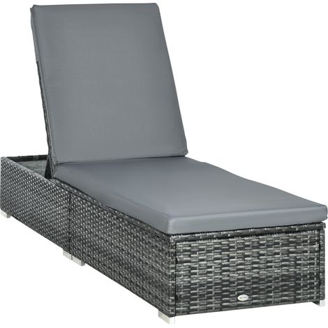 PE Rattan Sun Lounger, Five-level Adjustable Recliner Bed Chair with Soft Padded Cushion for Patio, Garden, Mixed Grey (1/5)