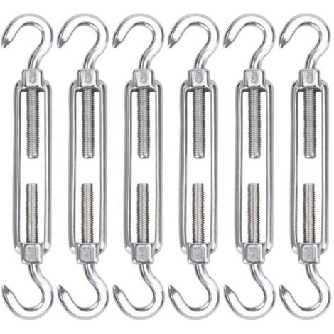 M5 Tendeur Cable Acier Inoxydable, Lot de 6 Tendeur de Fil Crochet et Crochet Réglable Heavy Duty Tension Hook & Hook pour Corde Cable Fil à Linge, Grillagefor Sun Shade Installation (1/4)