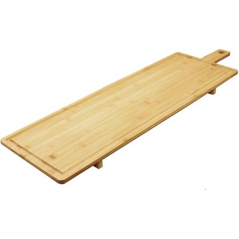 Plateau de service pour repas, tablette avec poignée rectangulaire en bambou - Longueur 88 x profondeur 26 x Hauteur 4 cm (1/4)