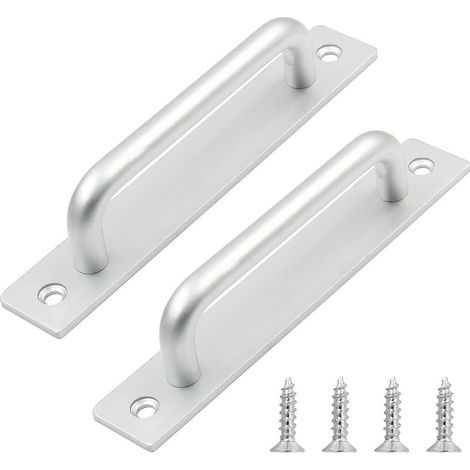 Poignée de porte coulissante en 2 parties, longueur 148 mm, avec plaque arrière, en alliage d'aluminium, adaptée aux meubles, argentée, avec vis (1/4)