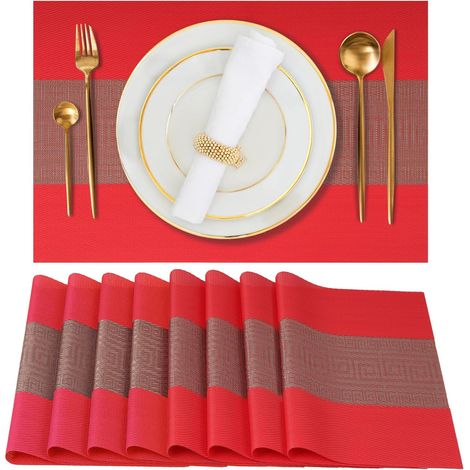Lot de 8 sets de table de cuisine lavables, faciles à nettoyer et à ranger (30x45 cm, rouge) (1/5)