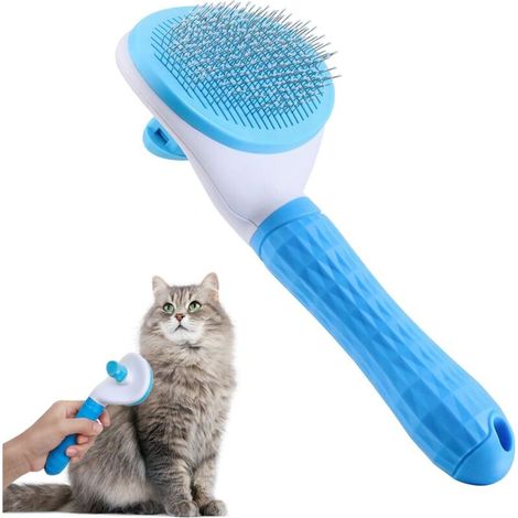 Brosse pour chat - Brosse auto-nettoyante - élimine les sous-poils - Pour chien et chat - Poils courts à longs poils - Convient pour les chats - Bleu-Fei Yu (1/5)