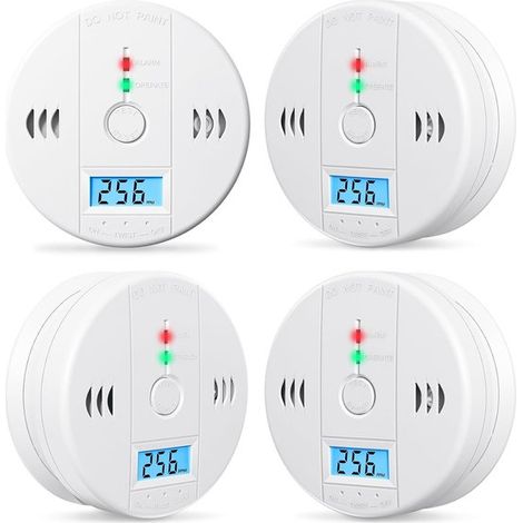 4 rilevatori di monossido di carbonio con display digitale a LED, allarme CO senza batterie con segnale acustico e pulsante di test per casa, cucina, ristorante, hotel e ufficio (1/5)