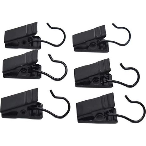 QAZQA Lot de 20 Crochet à Pince Clips pour Rideaux Anneaux à Pince, Clips de Rideau, Clips de Rideau en Acier Inoxydable avec Crochets (noir)