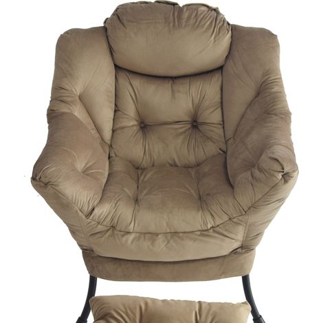 Poltrona relax con poggiapiedi, sedia lounge con braccioli e tasca laterale, tessuto kaki (1/5)