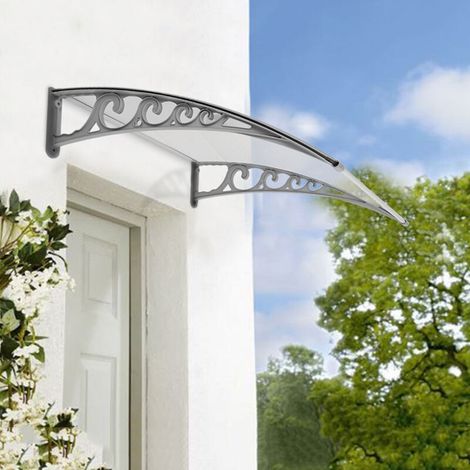 – Auvent de porte d'entrée marquise en polycarbonate 6mm – Protection contre pluie et UV – Cadre en aluminium – Dimensions 80x120 cm (1/4)
