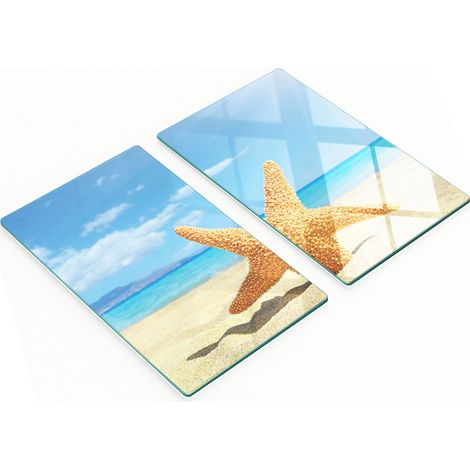 Tablas de cortar de cristal para cocina con estampado de estrellas de mar y playa, 2 x 30 x 52 cm. (1/5)