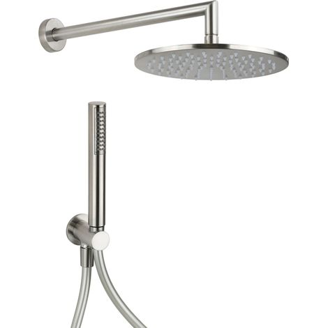 Ensemble douche nickel brossé avec bras douche, pomme douche, douchette à main avec support et flexible Pollini Lumea SSXK00102F Nickel brossé (1/2)