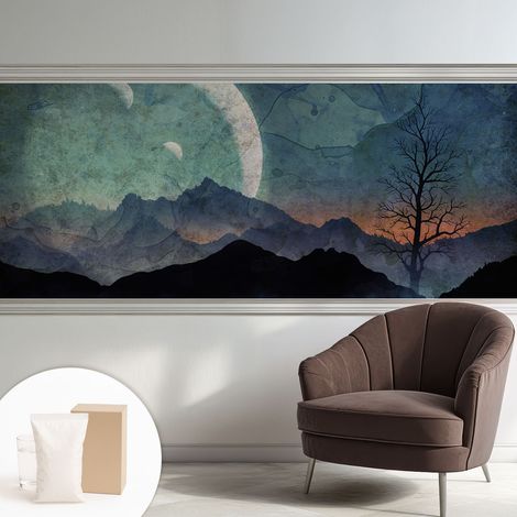 Papier peint intissé avec imprimé pour décoration intérieure pour rénovation a motif - Colle incluse gratuite Paysage nocturne 250x104 cm (1/5)