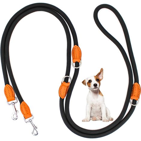 Doppelleine für kleine und mittelgroße Hunde – verstellbar – 2,1 m – mit 2 Karabinern – multifunktionale Trainingsleine – 2,1 m lang x 1 cm – Schwarz