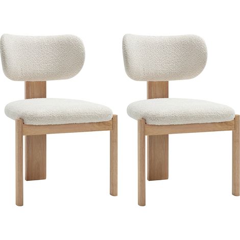 Lot de 2 chaises en tissu bouclette et bois d'hévéa - Blanc - WILANA (1/4)