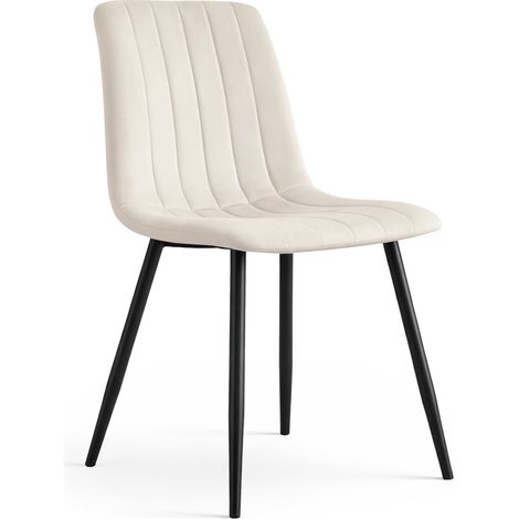 Chaise en velours matelassée LIVO Beige pieds noirs (1/5)