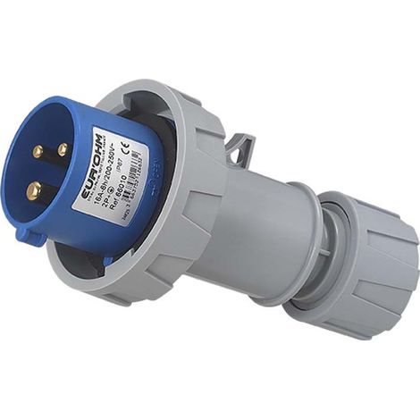Fiche industrielle mobile droite IP67 - 2P+T - 16A - 230V AC - Eur'Ohm
