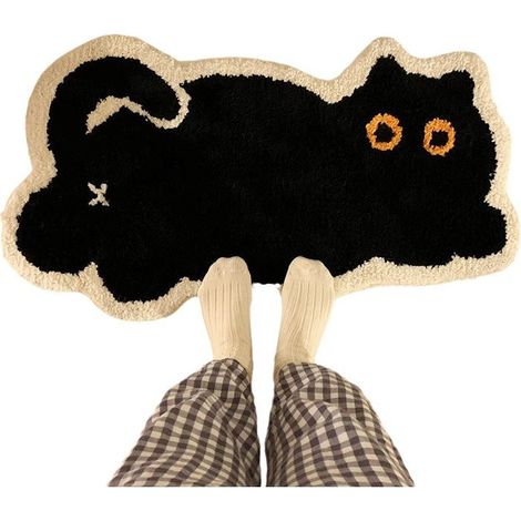Tapis de bain mignon Kawaii, absorbant l'eau, antidérapant, doux, lavable en machine, pour chambre à coucher, salle de bain, toilettes, cuisine (noir) (1/4)