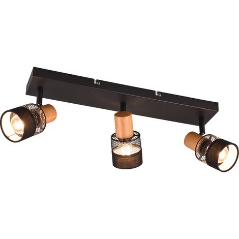 NANDINI BARRA 3 SPOTS ORIENTABILI METALLO CON DIFFUSORE CON PARALUME E LEGNO L. 59CM ATTACCO E14 (1/5)