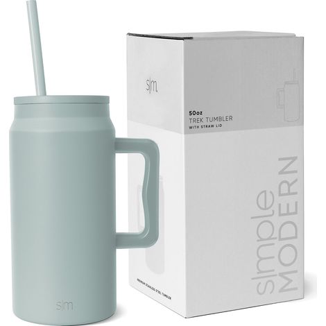 Gobelet Thermique avec Poignée et Paille Grande Carafe d'Eau Isolée en Acier Inoxydable Cadeaux pour Femmes et Hommes 1480ml Sea Glass Sage (1/5)