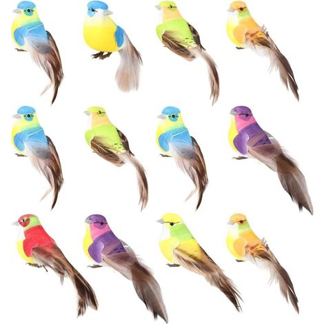 Linghhang – Lot de 12 oiseaux décoratifs en plumes – Multicolores sur pinces – Décoration de plantes et arbres de Noël – Faciles à fixer (1/5)
