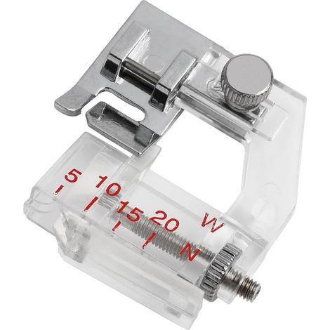 Schrägbandeinfassfuß, Schrägbandeinfassfuß, verstellbarer Bandnähfuß von 5 mm bis 20 mm, Druckknopf-Säume und offene Kanten für Nähmaschinen von Alfa, Singer, Brother, Juki, Lidl, Elna und weiteren He (1/5)