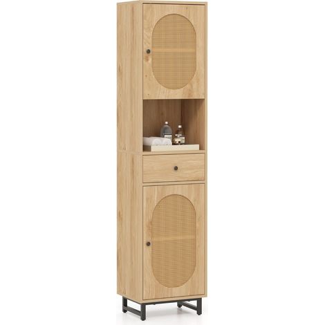 Mueble de baño de ratán con estantes y cajón ajustables (1/5)