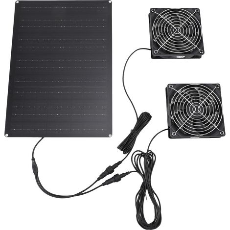 Kit de double ventilateur solaire 75 W, 3000 à 4000 tr/min, étanche IPX7, pour chenil. Ventilateur d'extraction solaire pour refroidissement et ventilation. (1/5)