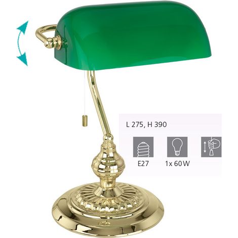 Lampada Da Tavolo Vintage Banker Acciaio Ottone 1 Luce E27