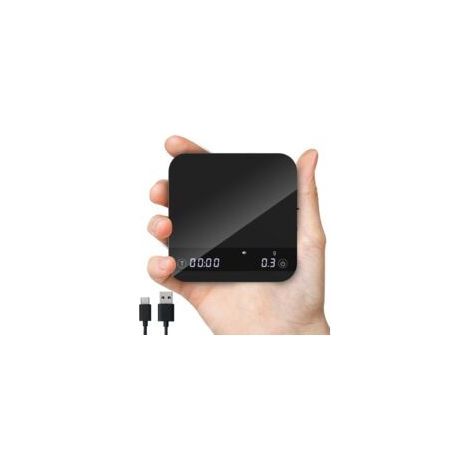 Mini-Kaffeewaage – 1 Stück, wiederaufladbare Mini-Kaffeewaage + Timer/LED-Filter 2 kg/0,1 g – Schwarz, für Espresso/Filterkaffee (1/5)