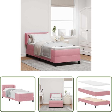 Lits modernes - Lit à ressorts avec matelas Rose 80 x 200 cm Velours (1/5)
