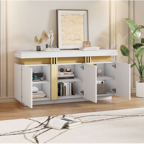 Aparador almacenamiento con 3 puertas y estantes blanco OKMYHOME