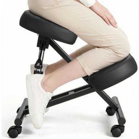 VEVOR Silla Ergonómica de Rodillas con Ruedas, Taburete para Rodillas Postura en Forma de X con Altura Ajustable y Cojines de Espuma Gruesa, Relajarse de Cuello y Espalda para Hogar, Oficina, Negro (1/5)