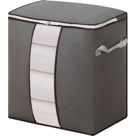 Sac de Rangement Vêtements Non-tissé Épais 50x48x28cm Gris Double Zip Anti-poussière Grande Capacité Réutilisable pour Couettes (1/5)