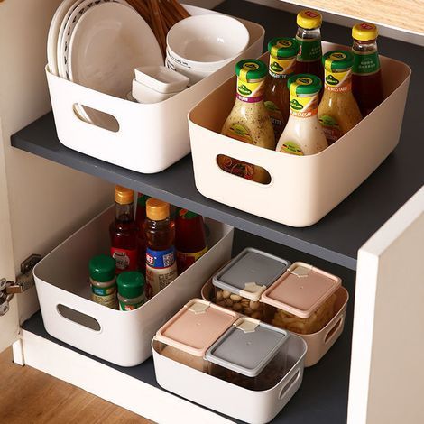 Aufbewahrungsbox aus Kunststoff, ideal für Küche, Kleiderschrank, Büro, Bad, Spielzeug und Haushalt. Offene und praktische Aufbewahrungsbox mit Tragegriff. (1/5)