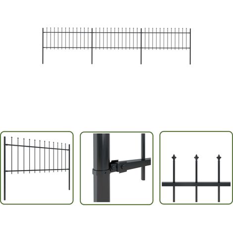 The Living Store Gartenzaun mit Speerspitzen Stahl 5,1 x 0,8 m Schwarz - Gartenzaun - Stahlezaunt - Metallzaun - Zierzaun - Sicherheitszaun (1/5)