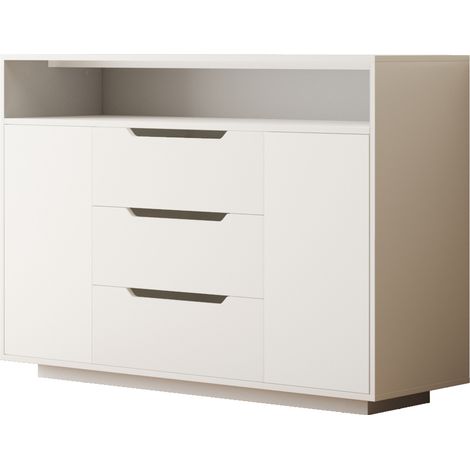 Multifunktionales weißes Sideboard MODENUIT mit offenem Fach, 3 Schubladen und Türen (1/5)