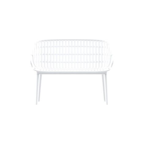 Divano da Giardino in Polipropilene Effetto Bamboo 115 x 61 x 81 cm Bianco con Gambe Avvitabili Positano