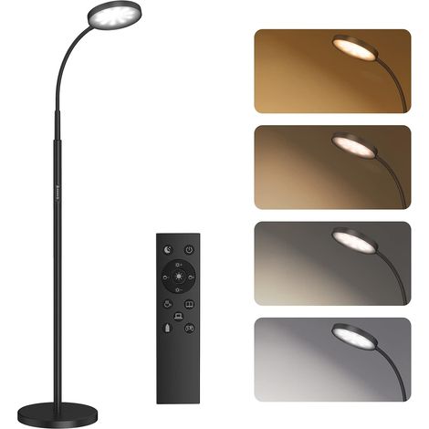 Floor Lamp Living Room, 12W LED Floor Lamp, 4 Color Temperatures, Stepless Dimming, Remote and Touch Control, Flexible Neck, 1H Timer, Floor Lamp for Living Room, Bedroom, Black (1/5)