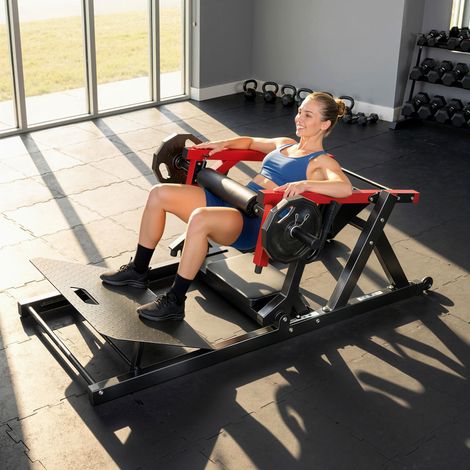 Machine pour Hip Thrust avec Plateforme Réglable, Capacité 270 kg et Porte Poids, Rouge