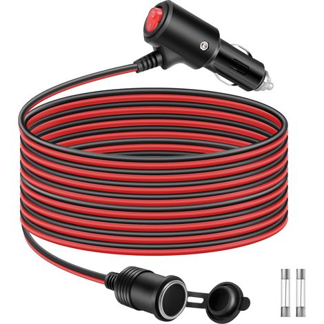 3 Metre Extension Cable for Cigarette Lighter Male to Female 16AWG with 15A Fuse and Switches 12V/24V DC Charger Adapter for Car Boat (1/5)