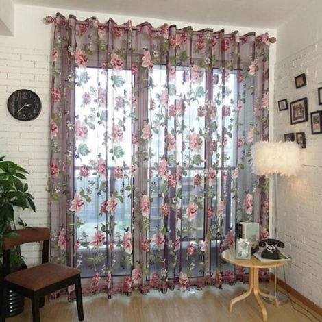 1PCS Rideau à fils, motif floral ajouré, 100x250cm, décoration fenêtre, salon chambre (1/4)