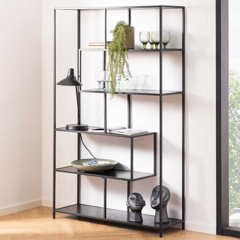 Etagère design 114x35x185 cm décor noir et métal noir - FYNCA (1/5)