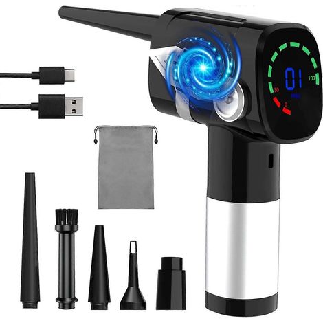 Nettoyeur à air comprimé, puissant, 40 000 tr/min, 3 vitesses, batterie 6 000 mAh, rechargeable, avec écran LCD, pour le nettoyage d'ordinateurs portables et de claviers. (1/5)