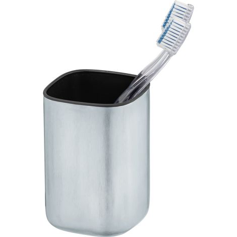 Porte Brosse à Dents, gobelet Salle de Bain, gobelet pour la Brosse à Dents et Le Dentifrice, en Acier Inoxydable satiné, intérieur Noir, 7,8x11,5x7,8cm, Fini Mat (1/2)