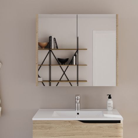 Armoire de toilette miroir 70x70cm - madera miel (chêne clair) - MIRANO (1/5)